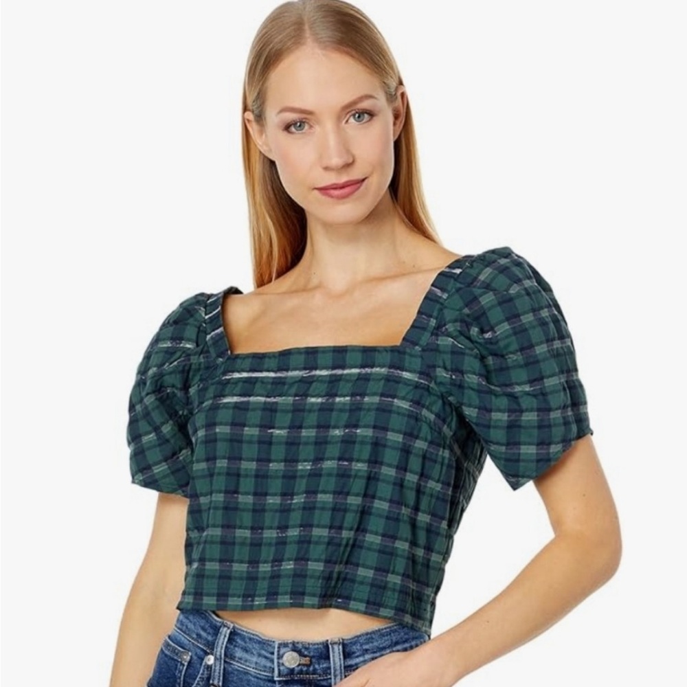 Madewell Gemma Green/Blue Plaid Top Size XL NWT